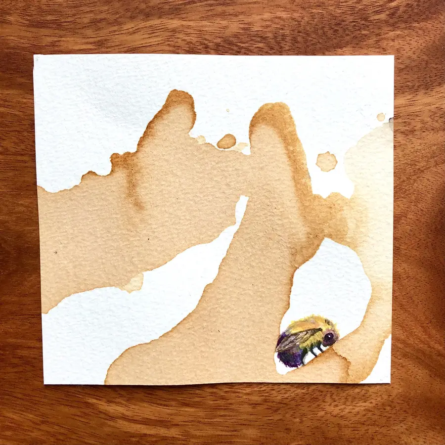 Watercolour and cocoa-ink painting of a bumble bee.