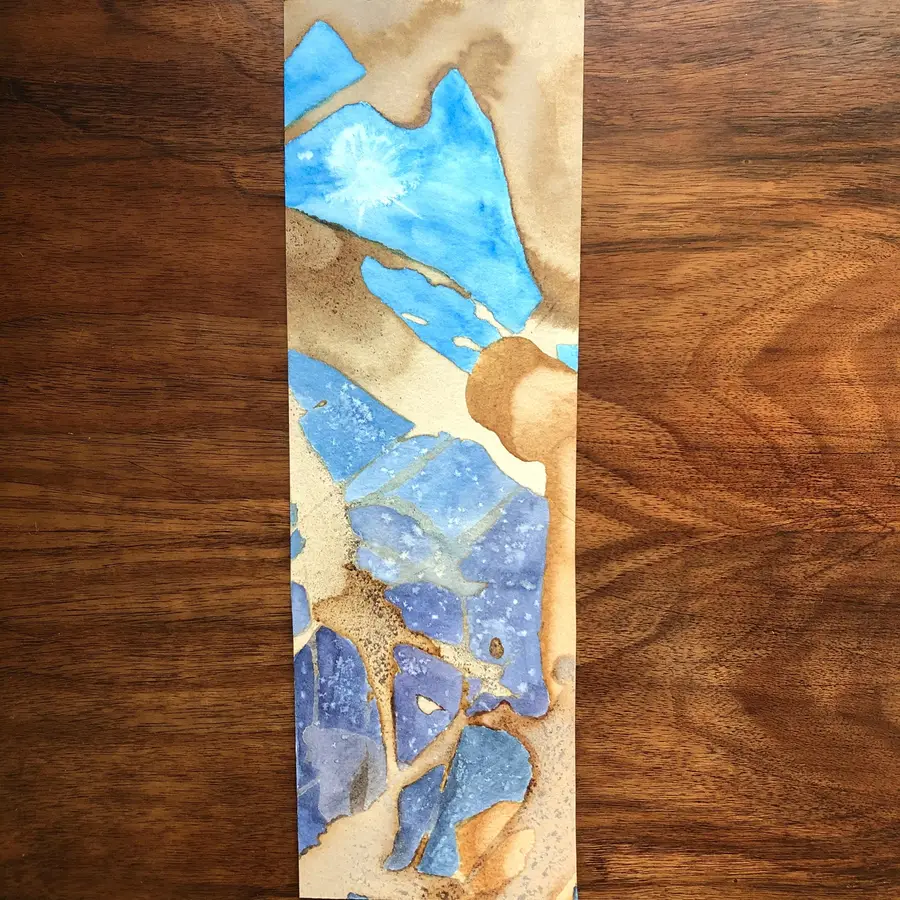 Watercolour and cocoa-ink painting of a night sky.